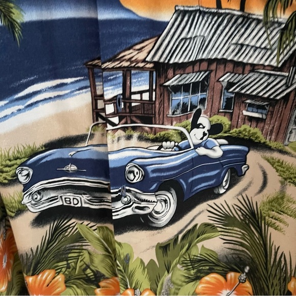 Big Dogs men’s Hawaiian Style Shirt Size 2X vintage car beach palm tree - Picture 3 of 5